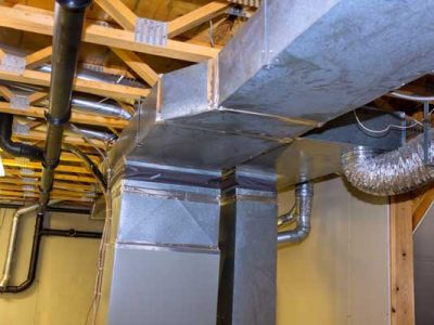 Ductwork Installation In Residential Basement Showcasing Metal Hvac System Components